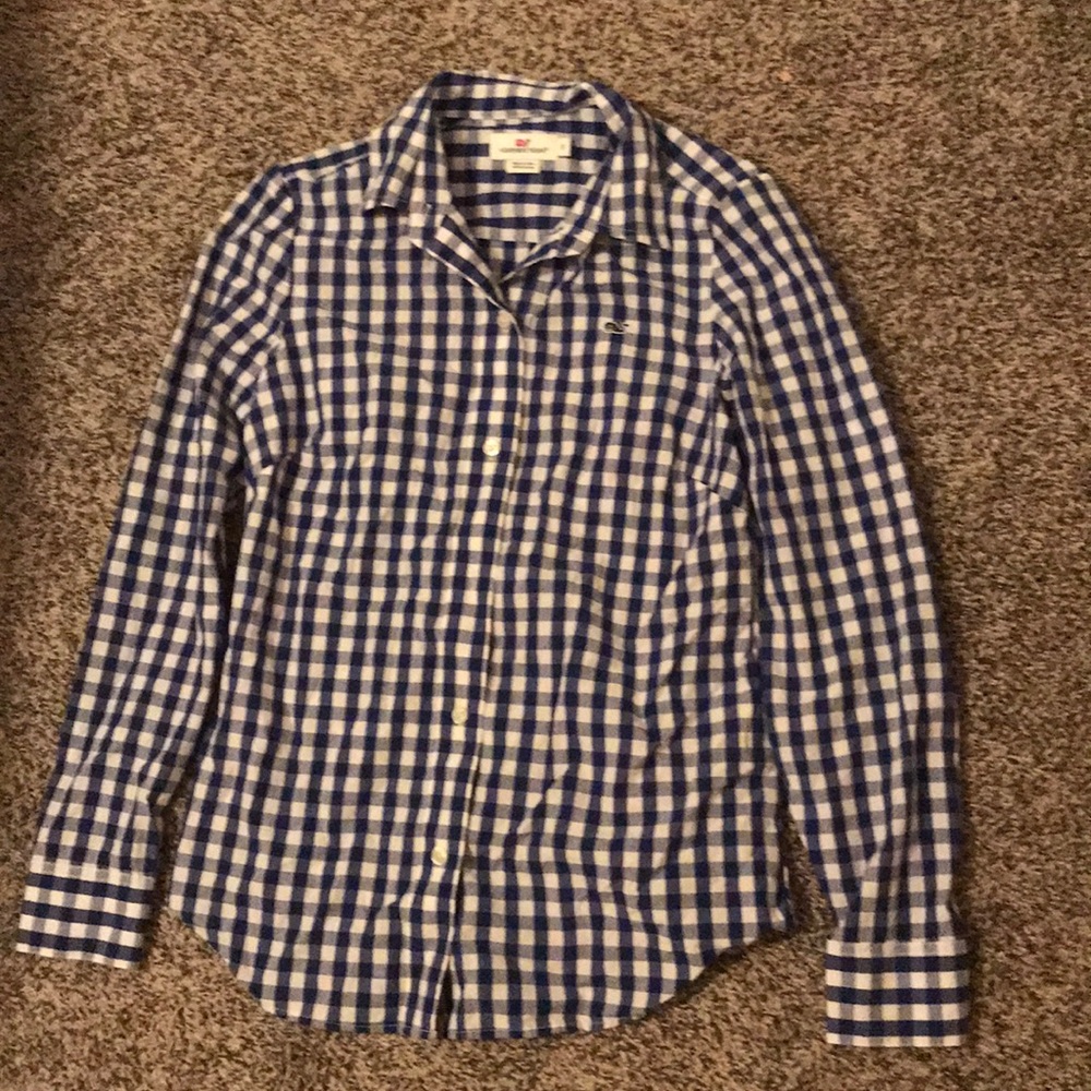 Vineyard Vines Navy Blue Gingham Button Down 0